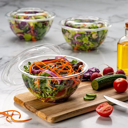 GUSTO [32 oz. - 50 Count Clear Plastic Salad Bowls - Perfect - Image 3