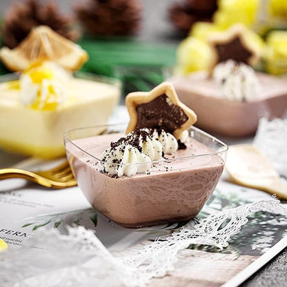 TOFLEN 200ct 2 oz Mini Dessert Cups with Spoons, Clear Plastic Reusable Small Party Serving Cups for Appetizers, Hors D'oeuvres Plates