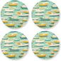 White and Yellow Boats in Green Lake Pattern Absorbent Coaster by KLL