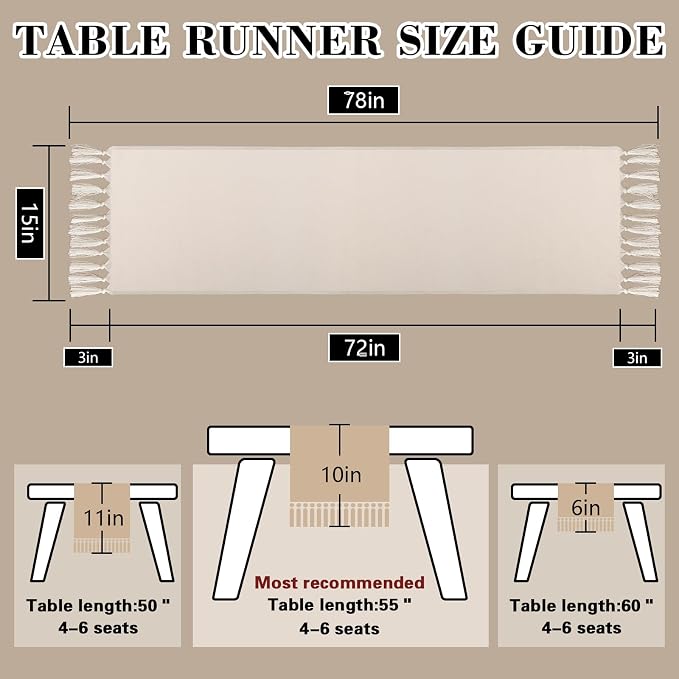 Beige Boho Table Runner 72 Inches Long, 15x72 Linen-Style Farmhouse Table Runner - Image 6