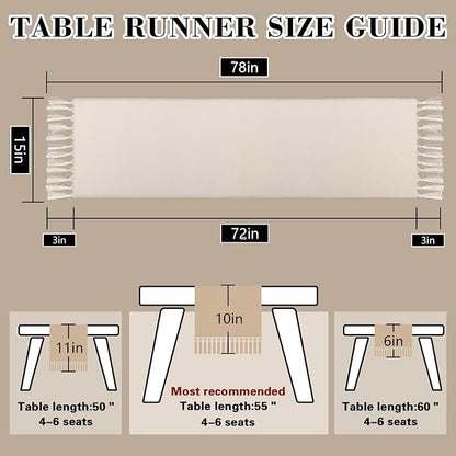 Beige Boho Table Runner 72 Inches Long, 15x72 Linen-Style Farmhouse Table Runner - Image 6