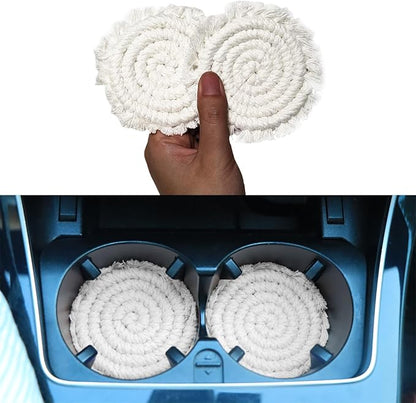 Coomin Car Coasters for Cup Holders, 3.8in 2p Beige | Absorbent Macrame Drink by COOMIN
