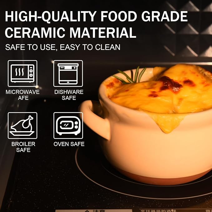 Vumdua French Onion Soup Bowls, 16 oz French Onion Soup Crocks - Image 2