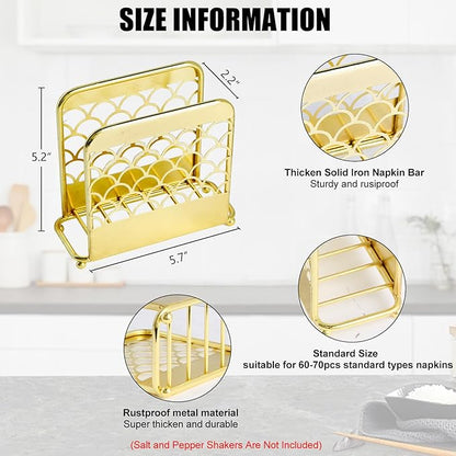 Napkin Holder for Table, Gold Napkin Holders for Paper Napkins & Kitchen Dining Tables & Countertops, Elegant Standing Kitchen Napkin Holder Dispenser Suitable for All Room Decors