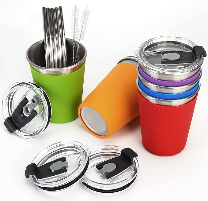 ShineMe Stainless Steel Kids Cups, Straws & Silicone Sleeves, BPA Free - Image 4