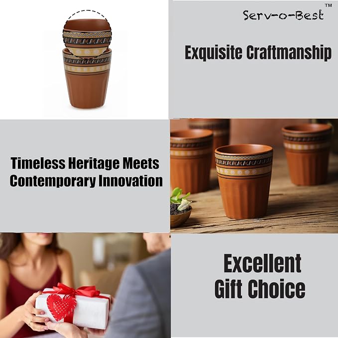 Servo Best Handmade Ceramic Kulhad Tea Cups Set of 6, Glazed Kulhar Cups - Image 6