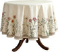 ISAENNE Designer Off White Linen Round Tablecloth,Floral Elegant Table Cloth,Stain Resistant Vintage Decor Tablecloths for Dining Thanksgiving Kitchen Christmas,Diameter 67"-Serenity G