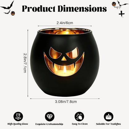 Halloween Tea Light Candle Holders Set of 6 | Gold Interior Black Jack O - Image 2