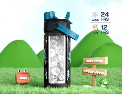 18 oz Kids Insulated Water Bottle: Glow-in-the-Dark, 2-in-1 Straw Spout Lid - Image 4