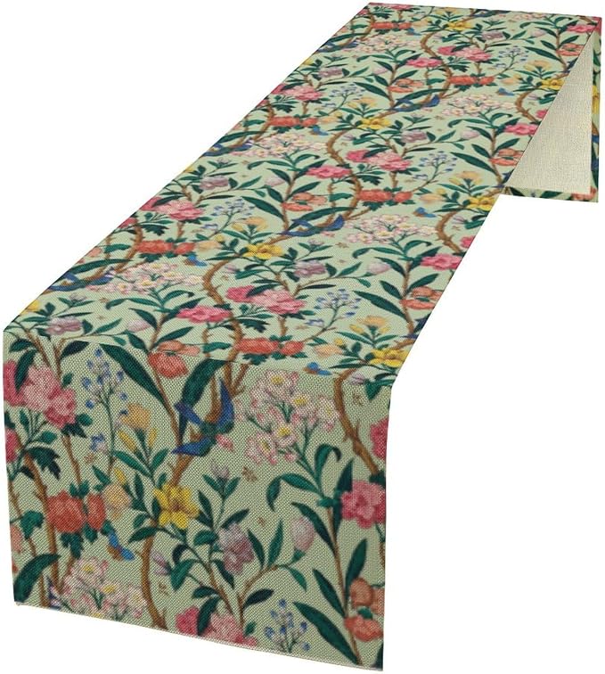 William Morris Floral Table Runner, Birds Butterflies and Bees Botanical Flower by Yearn+Jear