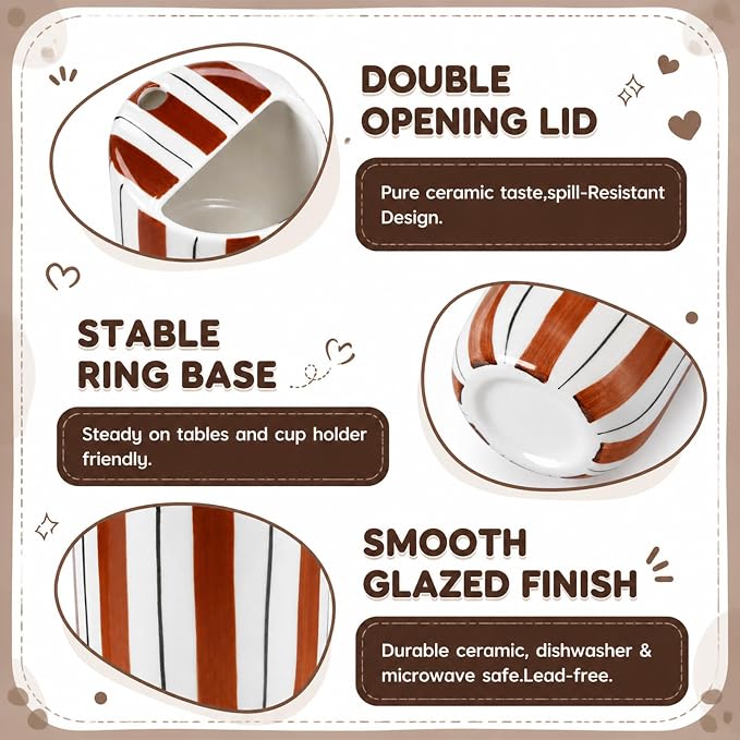 1 Pcs Ceramic Mug with Sip Hole 10 oz Novelty Brown Black Striped Coffee Mug - Image 3
