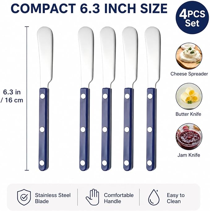 4PCS Stainless Steel Butter Knives Set: 6.3 Inch Cheese Spreader 304 Stainless - Image 7