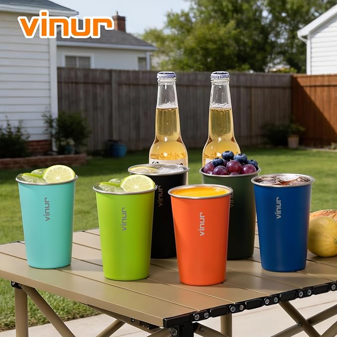 Stainless Steel Cups-16 oz Colorful Stackable Metal Drinking Glasses 6 Pcs | 16 - Image 2