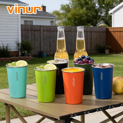 Stainless Steel Cups-16 oz Colorful Stackable Metal Drinking Glasses 6 Pcs | 16 - Image 2