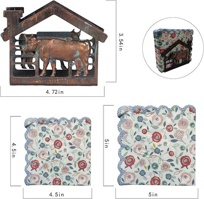 Metal Cow Napkin Holder for Table, Rustic Farmhouse Napkin Holders for Paper Napkins, Antique Copper Paper Towel Tissue Napkins Dispenser for Home Kitchen Coffee Shop Bar