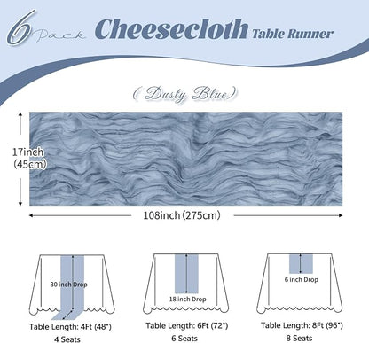 6 Pack Dusty Blue Cheesecloth Table Runner, 17 x 108 inch, Semi Sheer Boho - Image 3