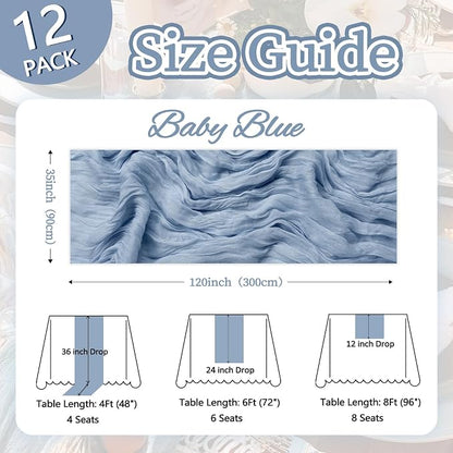 12 Pack Dusty Blue Cheesecloth Table Runner 35 x 120 Inch | Boho Gauze Cheese - Image 2