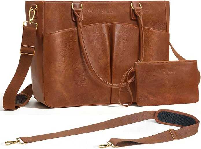 Laptop Tote Bag for Women, Leather Work Tote - Image 3