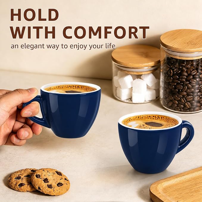 Pilnocok Ceramic Espresso Cups Set of 2, 2.5 oz Blue Small Coffee Mugs | - Image 6