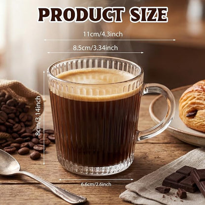 12 Pack Glass Coffee Mugs with Handle 8.5 oz Classic Vertical Stripes Glass - Image 2