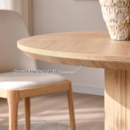T4TREAM 47" Fluted Round Dining Table for 4-6, Mid-Century Modern Kitchen Table with Thickened Edge & Cylindrical Base for Dining Room, Kitchen, Living Room,Natural Oak(Table Only)