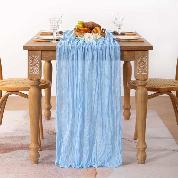 6 Pack Baby Blue Cheesecloth Table Runner 10ft Baby Shower Table Decor | - Image 3