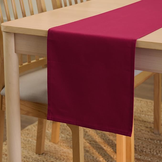 Encasa XO Table Runner, Cotton Canvas Dining Runner 13"x91" | Rich Maroon by EncasaXO