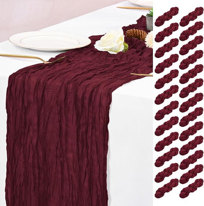 25 Pack Burgundy Table Runners 17 x 108inch Cheesecloth Table Runner Boho Gauze by Lumaycens
