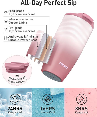 TOURIT 12 oz Travel Coffee Mug, Vacuum Insulated Stainless Steel Tumbler - Image 2