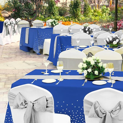 24 Pack Blue and Silver Tablecloth and Table Runner Party Decorations - Image 8