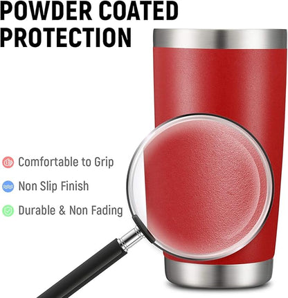 COMOOO 20oz Double Wall Vacuum Insulated Travel Mug, Stainless Steel Tumbler with Lid and Straw Durable Powder Coated Insulated Coffee Cup for Cold & Hot Drinks (Red, 4 PACK)
