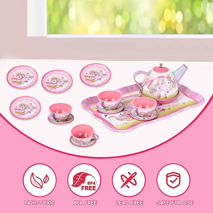 Tea Party Set for Little Girls, Pretend Tin Teapot Set - Image 4