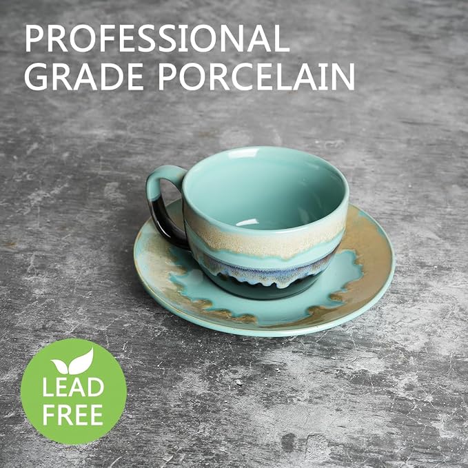 Bosmarlin Ceramic Cappuccino Cup and Saucer Set of 2, 10 Oz, Dishwasher and - Image 3