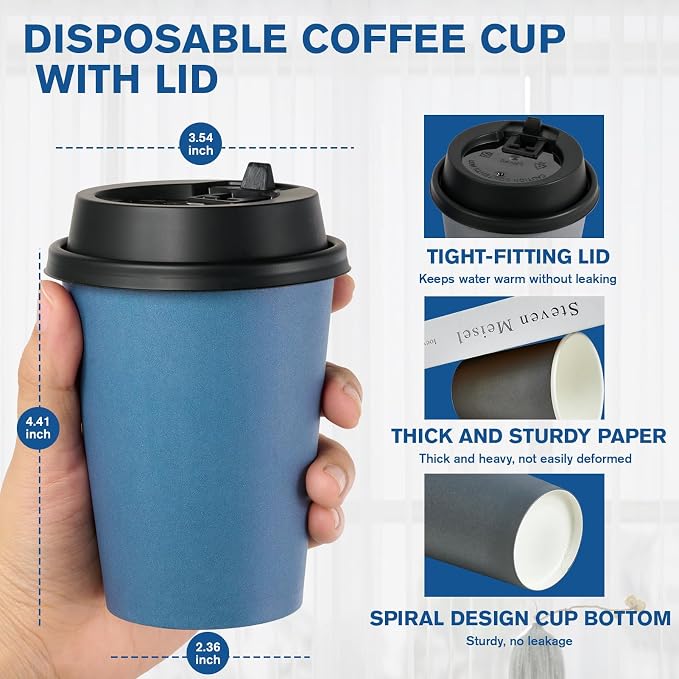 LITOPAK 100 Pack 12 oz Disposable Paper Coffee Cups - Image 2