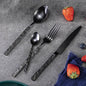 Black Silverware Set for 8 Modern Square Flatware Set Stainless Steel 32 Piece Cutlery Utensils Sets for Home Kitchen Restaurant Mirror Polished