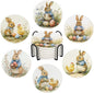 Drink Coasters for Drinks Set of 6, Vintage Easter Cute Rabbit and Eggs Absorbent Round Ceramic Stone Mat Coaster, with Cork Base and Metal Holder, Home Bar Decor House Warming Gift