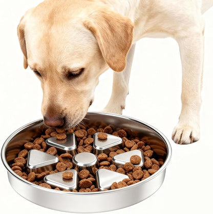 Kactoily Stainless Steel Slow Feeder Dog Bowl, 3 Cup Heavy Duty Slow Eating Bowl, Deep Maze & Non-Slip Base for Large & Medium Dogs, Dishwasher Safe