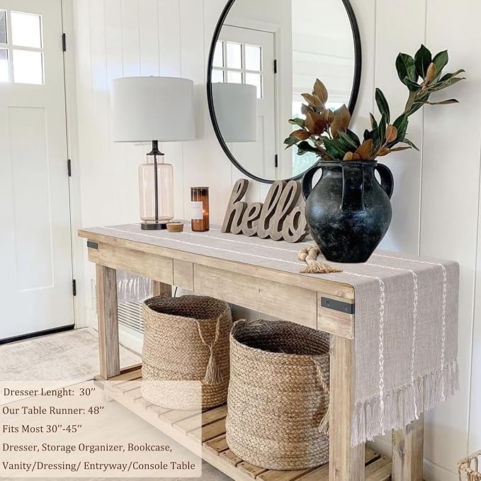 Coffee Table Runner 15x 48 inches Long, Wide Farmhouse Neutral Table Cover Short - Image 6