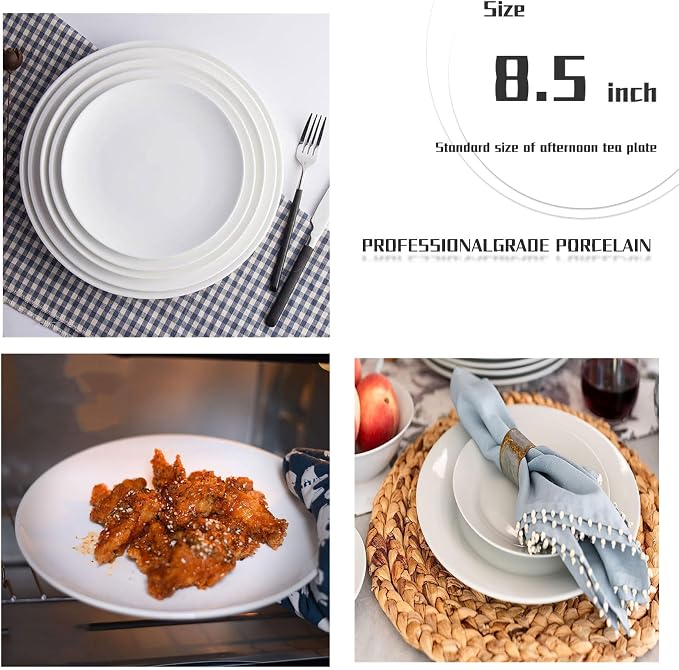White Bone China Dessert Plates 8.5 Inch Set of 6 Microwave Dishwasher Safe | - Image 6