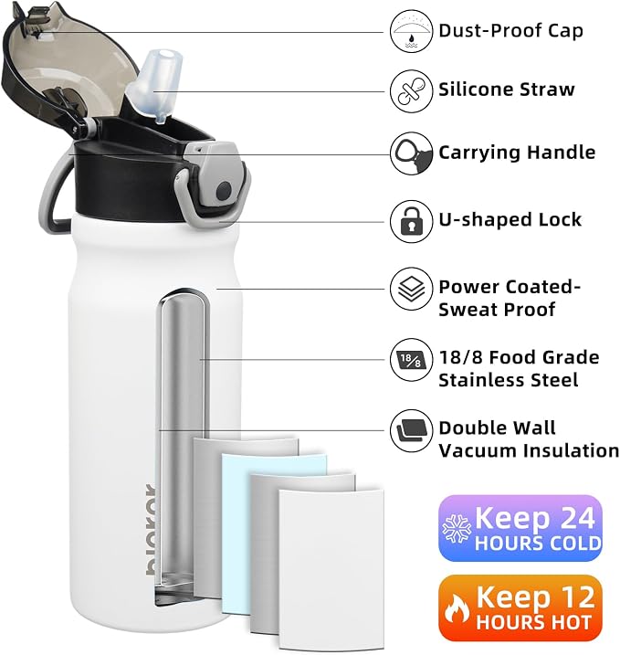 BJPKPK 18 oz Water Bottle with Straw & Handle, Insulated Stainless Flask | Leak - Image 2