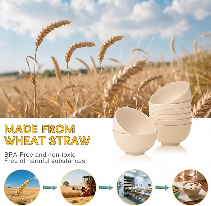 PYRMONT Wheat Straw Bowls Set of 8 Unbreakable Small Bowls 10 OZ Alternative - Image 4