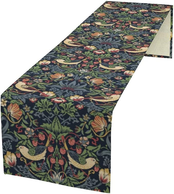William Morris Blue Strawberry Thief Floral Table Runner Vintage Botanical by Yearn+Jear