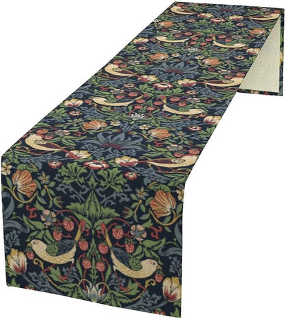 William Morris Blue Strawberry Thief Floral Table Runner Vintage Botanical by Yearn+Jear