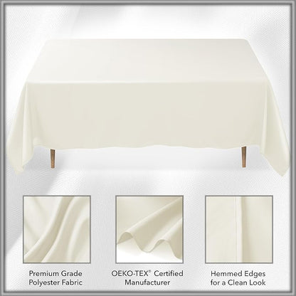 Lann's Linens 60 x 126 Inch Rectangular Tablecloth, Washable Polyester Fabric Table Cloth for Dining Tables, Parties, Restaurants, Weddings - Ivory