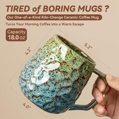 18oz Unique Kiln-Change Ceramic Coffee Mug, Handcrafted Hammered Texture - Image 9