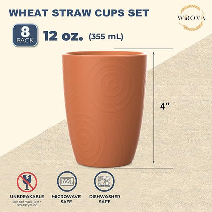 Wrova Wheat Straw Cups 8 PCS Good Alternative to Plastic Reusable Cups 12 oz - Image 2