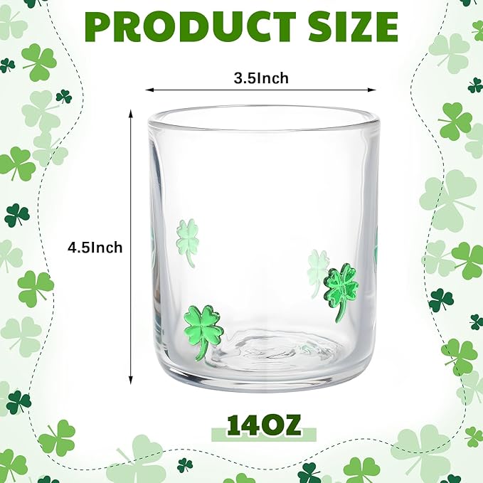 Icon Juice Glasses, 14oz Stemless Wine Drinking Juice Glass Cup for Valentine Party Supplies Gift(2 Pcs,Clover)