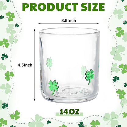 Icon Juice Glasses, 14oz Stemless Wine Drinking Juice Glass Cup for Valentine Party Supplies Gift(2 Pcs,Clover)