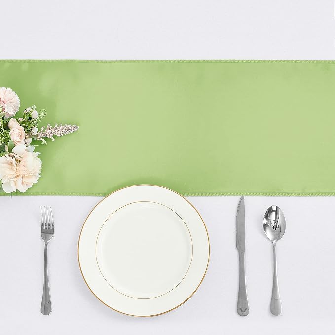 4-Pack Green Satin Table Runner 12 x 108 Inch Long Bright and Smooth Silk - Image 2