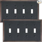 2-Pack Quad Toggle Light Switch Cover Plate, Durable Zinc Alloy Decorative Switch Plate Covers, Aged Bronze 4 Gang Wall Plate for Toggle Light Switch and Rotary Dimmer Switch